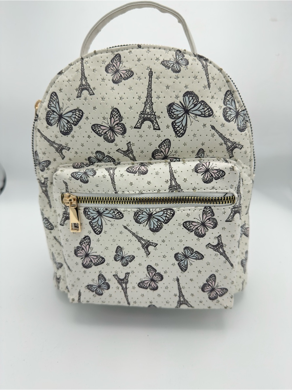 Cream Butterfly & Eiffel Tower Mini Backpack